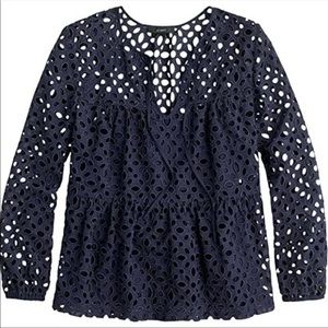 J. Crew Navy Eyelet Blouse